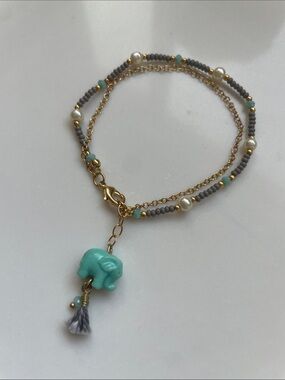 Gold plated Chain & Turquoise Elephant Charm Bracelet - Women Jewelry